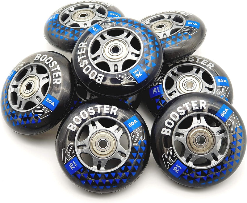 K2 Booster Skate Rollen 8 STÜCK 76mm/80A + ILQ5 + ALU Spacer (30F3006.1.1.76mm-Set)