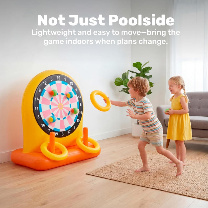 Sloosh Aufblasbares Pool-Dartspiel: Schwimmende Dartscheibe & Ringwurf-Kombi mit Getränkehalter, Eis
