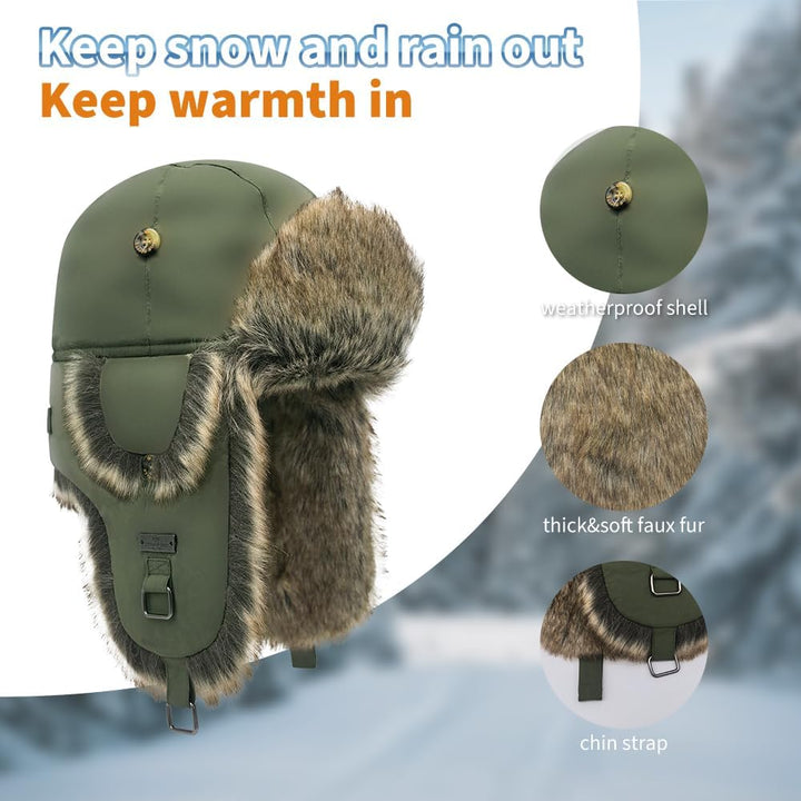 Alkaidstar Unisex Fliegermütze Rib Bomber Aviator Pilot Hat Faux Fellmütze Winter Russische Mütze He