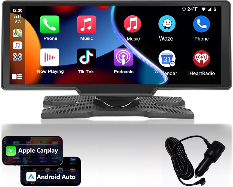 Podofo Neuestes Wireless Apple Carplay & Android Auto Tragbares Autoradio, 9.3 Zoll IPS Touchscreen