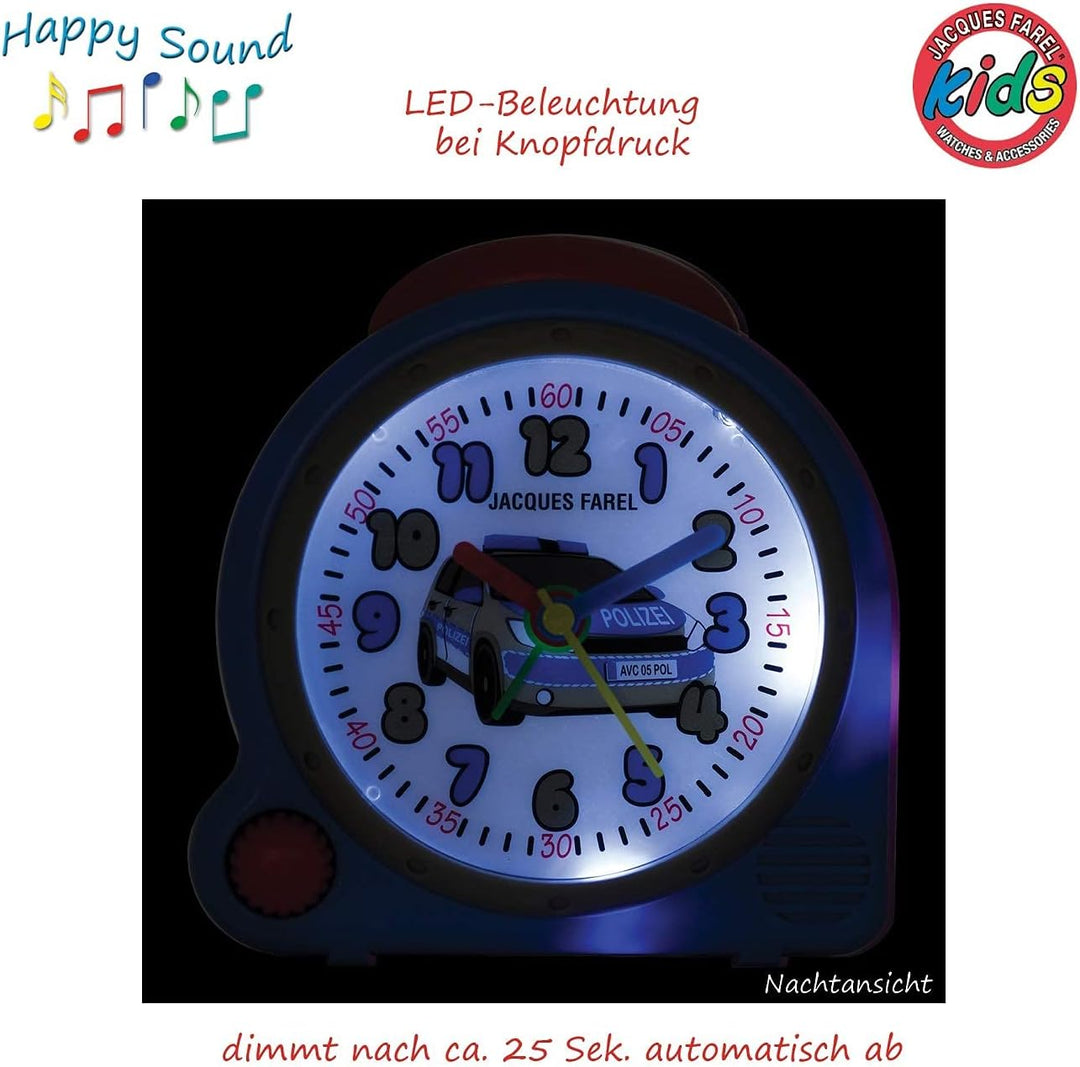 JACQUES FAREL HappySound Soundwecker Kinderwecker Blau mit Polizei Sound Sirene, Lautstärkeregelung