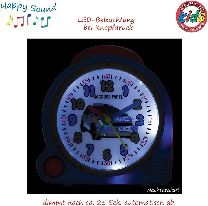 JACQUES FAREL HappySound Soundwecker Kinderwecker Blau mit Polizei Sound Sirene, Lautstärkeregelung