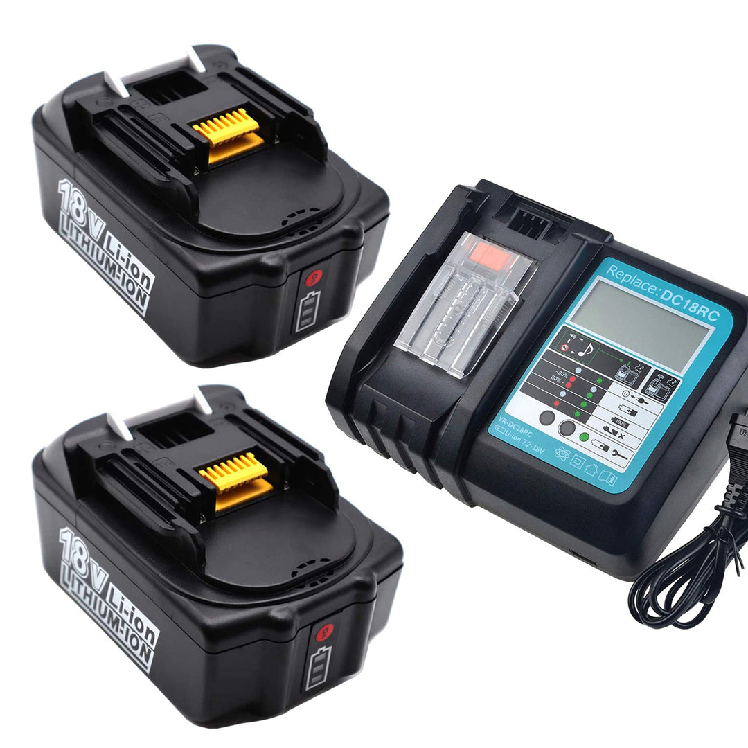 FengBP® DC18RA DC18RC Ersatz 3A Ladegerät mit Led-bildschirm, USB port mit 2 stück 18v 5,0ah für Mak