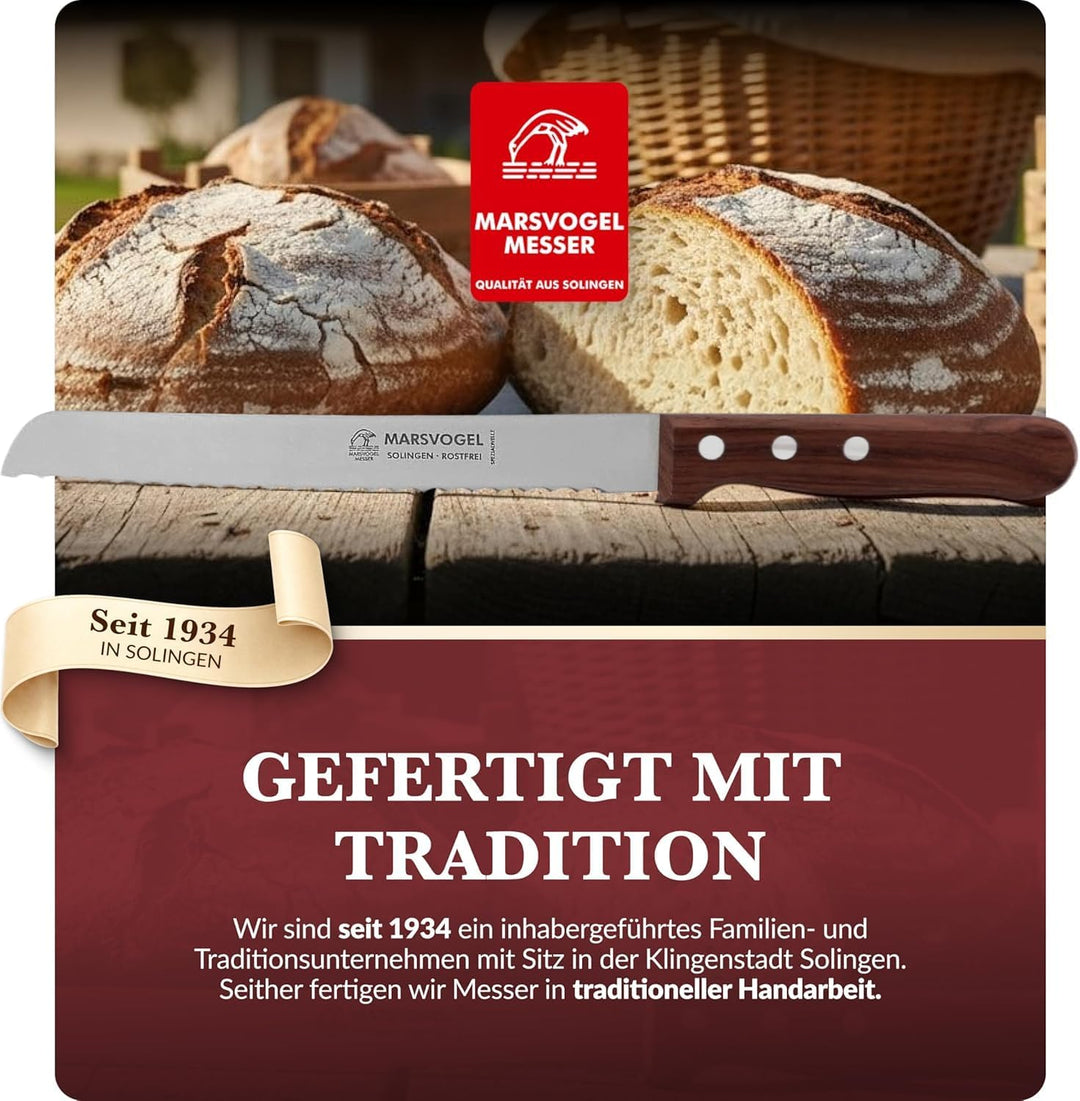 Marsvogel Brotmesser 2,0 mm Rückenstärke mit Welle Made in Solingen Bubinga Bubinga Braun