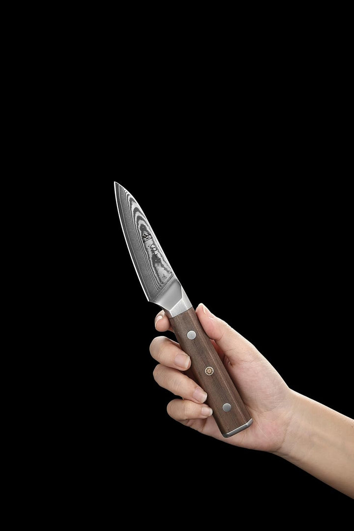 Wakoli Damast Küchenmesser Gemüsemesser mit 8 cm Klinge aus 67 Lagen Damaststahl und VG10 Kern, Waln