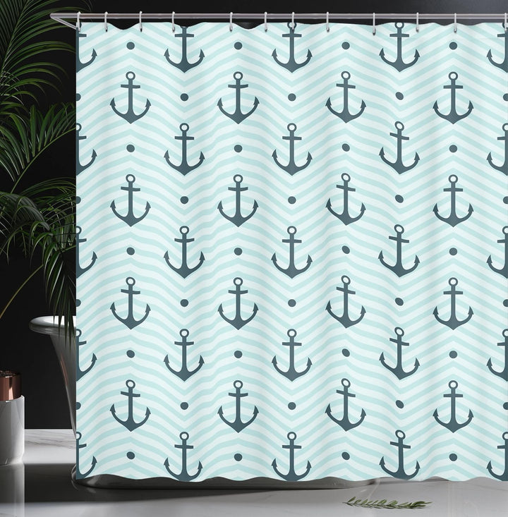 ABAKUHAUS Anker Duschvorhang, Zick-Zack-Chevron Anchors, Stoffliches Gewebe Badezimmerdekorationsset