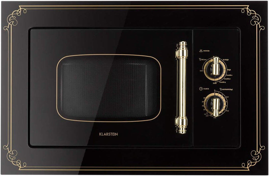 Klarstein Victoria 20 Einbau-Mikrowelle - Retro, 20 L, 800 W Mikrowellen-/1000 W Grillleistung, 3 Ko