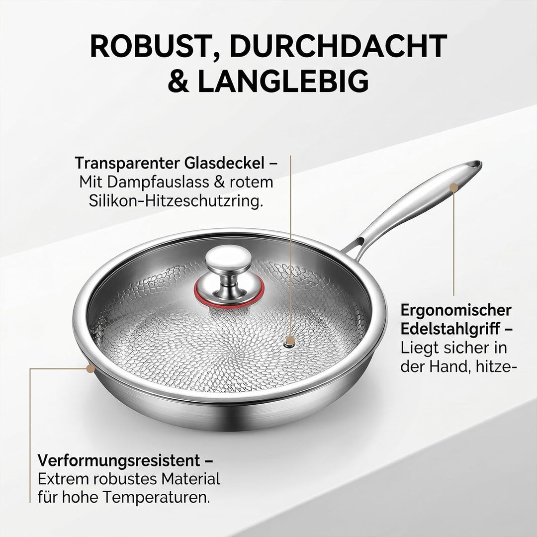Titan Pfanne, Titan Bratpfanne, 28 CM Titanium Pfanne Unbeschichtet,Titanium Hammered Pan Pro mit De