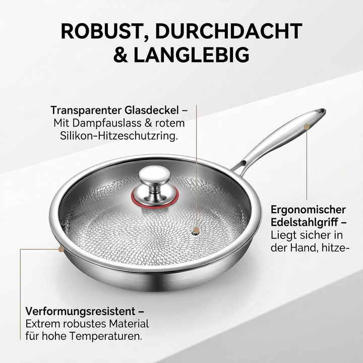 Titan Pfanne, Titan Bratpfanne, 28 CM Titanium Pfanne Unbeschichtet,Titanium Hammered Pan Pro mit De