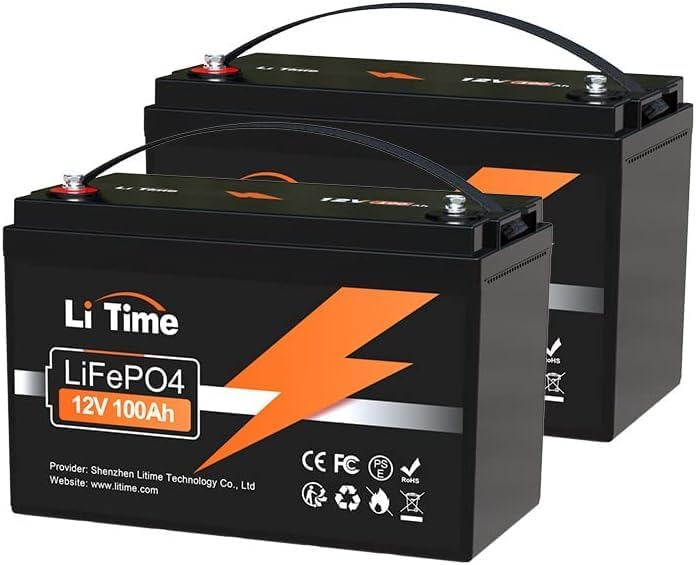 LiTime LiFePO4 12V 100Ah Lithium Batterie, 1280Wh Lithium Akku mit 100A BMS Max. 15000 Zyklen(2 Pack