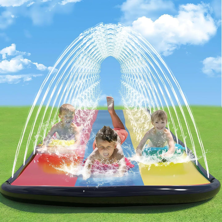 Generisch Wasserrutsche Garten für Kinder, 488 * 208CM Dreispurige Rutschbahn mit 3 Bodyboards, Wass