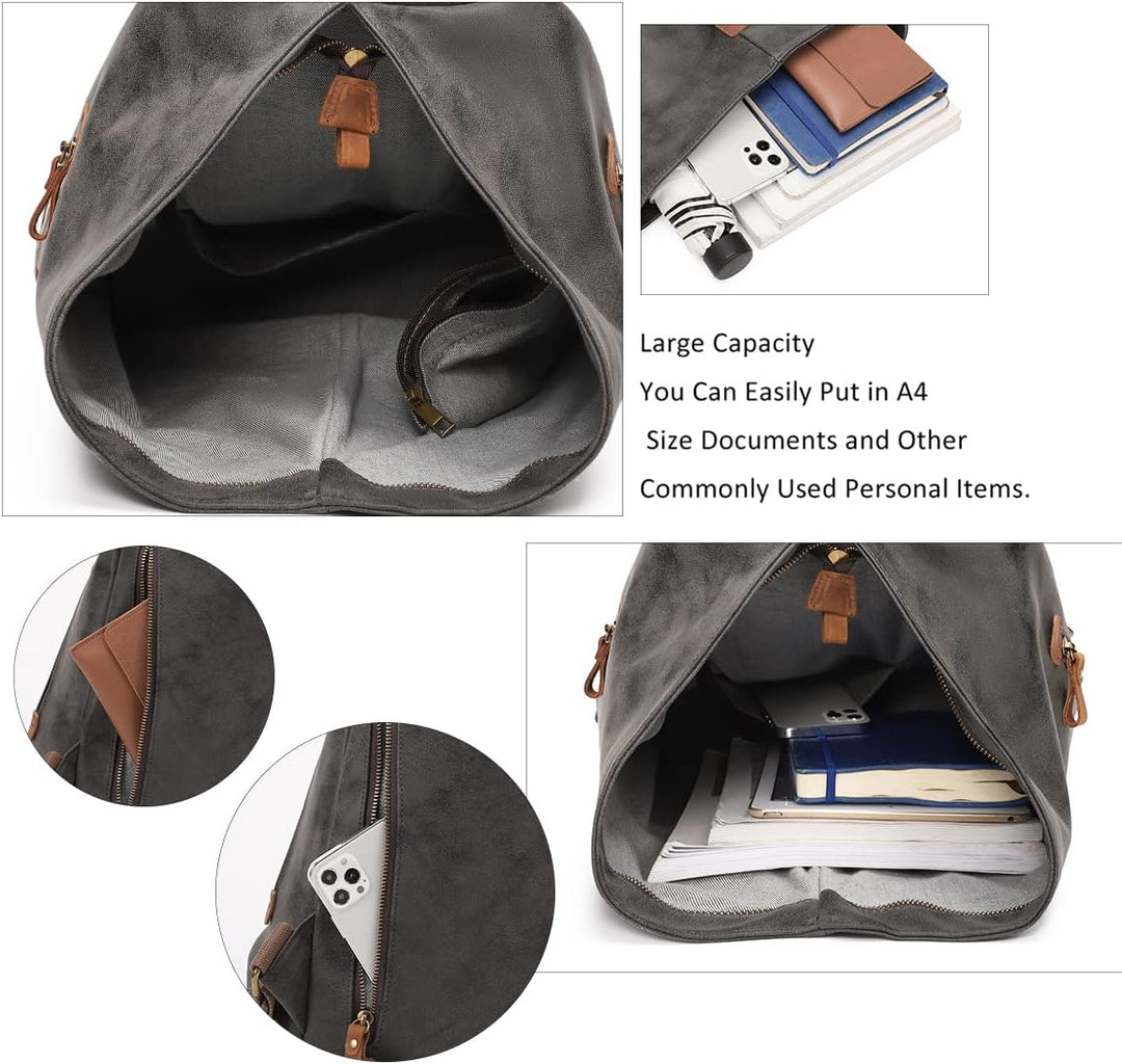 Retro Segeltuch Rucksack PU Vintage Rucksäcke PU Leder Daypack Reisetasche Schulterrucksack für Herr