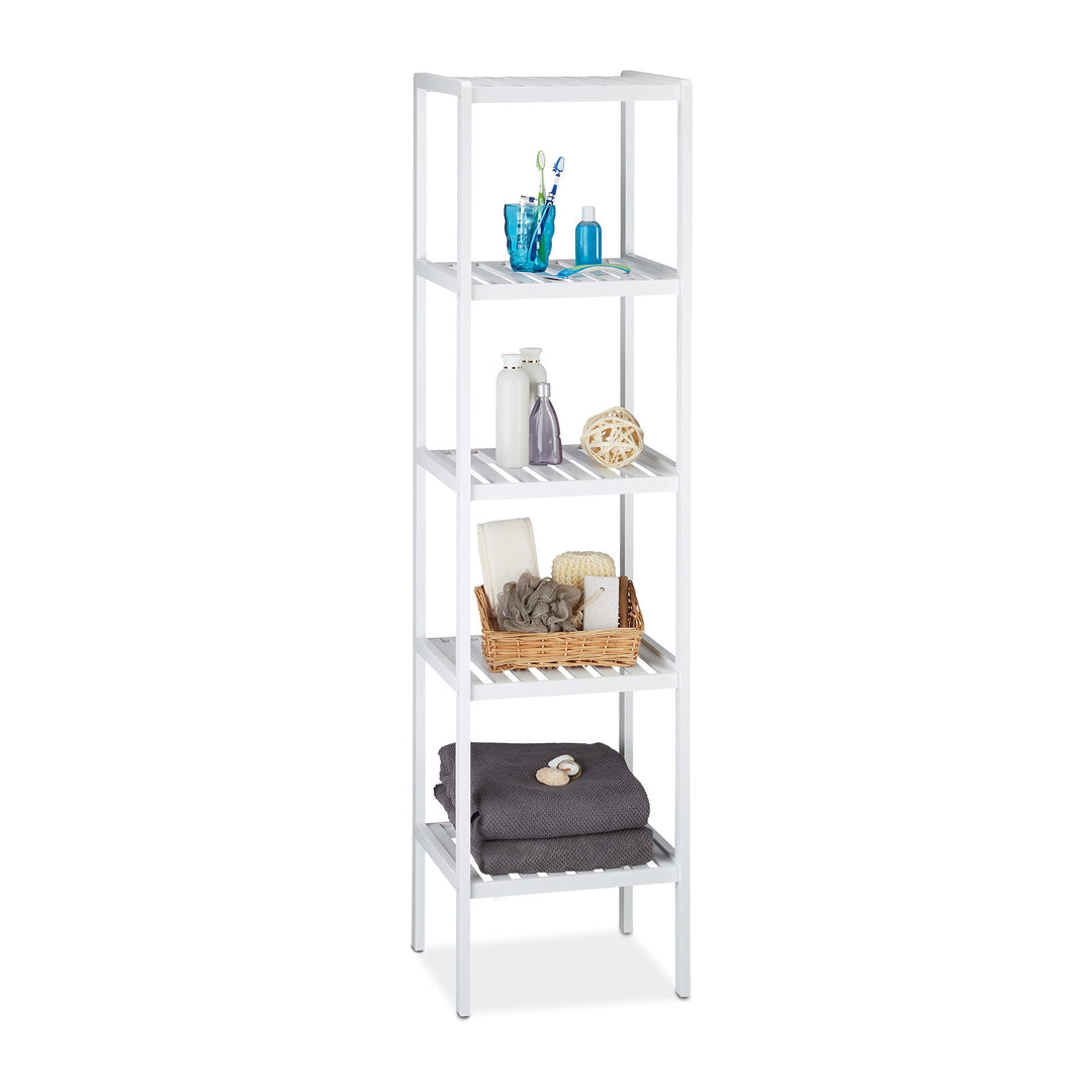 Relaxdays Bambus Badregal mit 5 Ablageflächen, HxBxT: 139,5 x 34,5 x 33 cm, hohes Standregal, Küchen