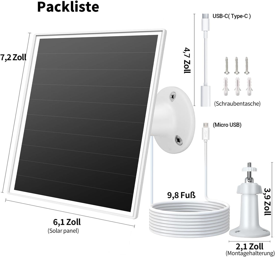 6W Solarpanel für draussen installierte Überwachungskameras mit Micro-USB- und USB-C-Anschluss, Sola