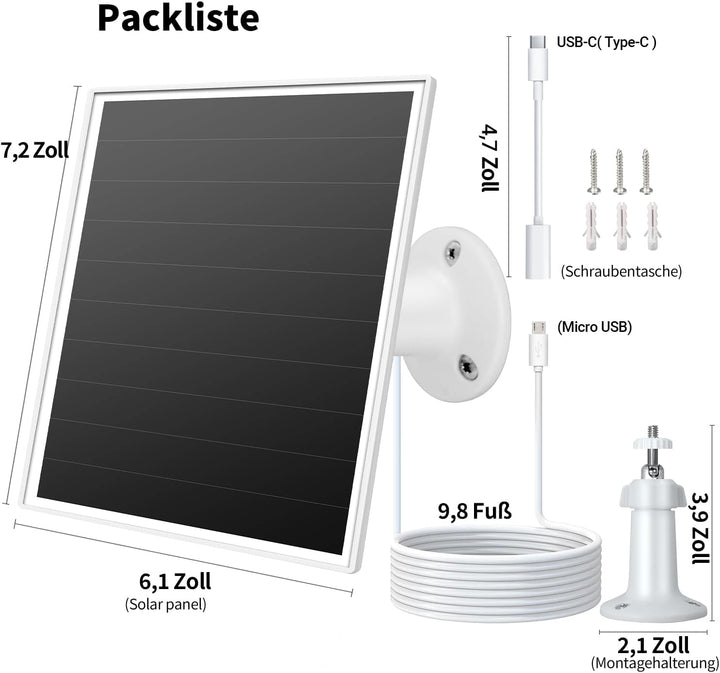 6W Solarpanel für draussen installierte Überwachungskameras mit Micro-USB- und USB-C-Anschluss, Sola