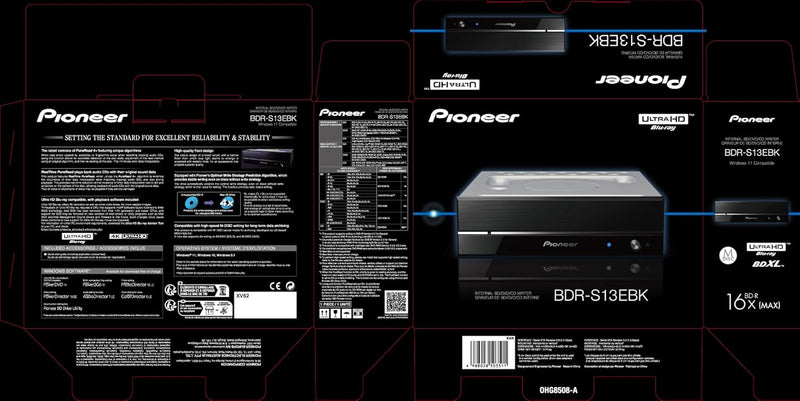 Pioneer nternes Blu-ray-Laufwerk BDR-S13EBK, hervorragende Zuverlässigkeit und Stabilität, 16-fache