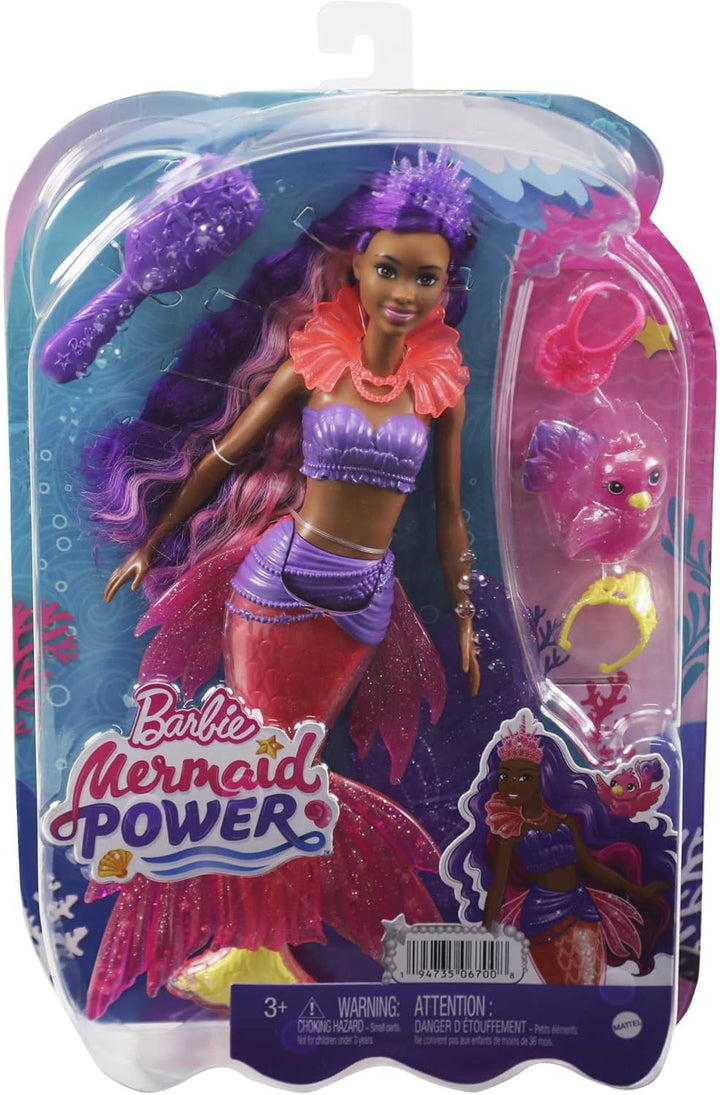 Barbie Mermaid Power, Meerjungfrau Barbiepuppe, schwarze Barbiepuppe mit rosa und lila Haaren, Meerj
