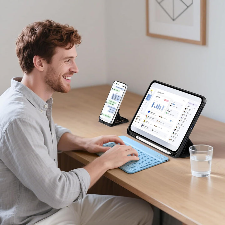 Vobafe Bluetooth Tastatur mit Telefonhalter für iPad Air/Pro/Mini/A16/11/10.9/10.2/iPhone, Kabellose