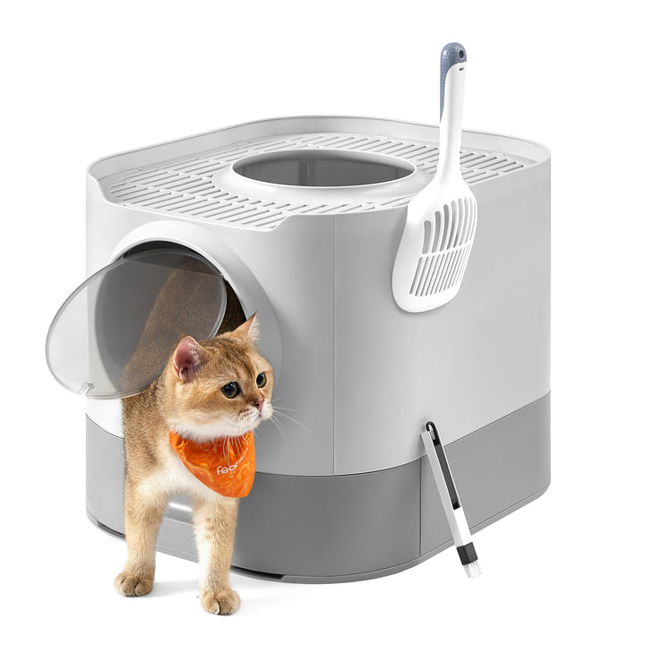 Feandrea Katzenklo, Katzentoilette XXL, mit Deckel, ausziehbares Tablett, Schaufel, Bürste, für Katz