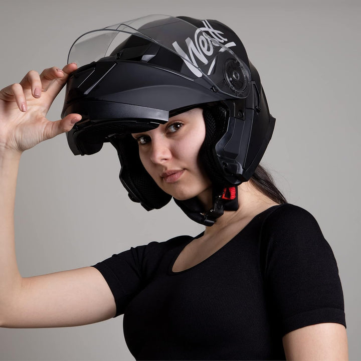 Westt Klapphelm Flip up Motorradhelm Integralhelm Herren Damen mit verstärktem Kinnschutz Chopper Mo