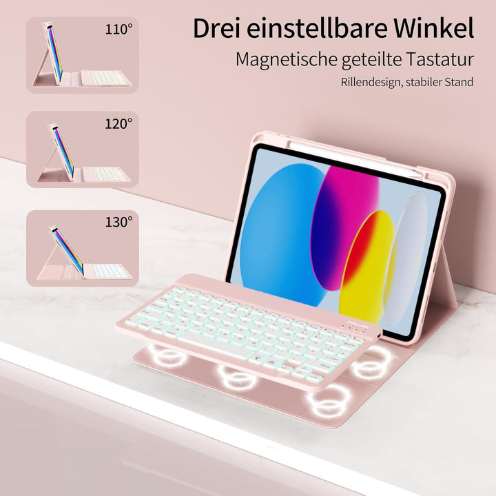 Hülle mit Tastatur für iPad A16 2025 / iPad 10. Generation 2022, RGB Bluetooth Magnetische Tastatur,