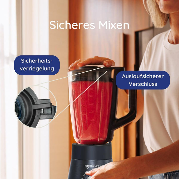 Safecourt standmixer – Kraftvoller Smoothie Maker, Blender & Mixer [1300W & 1,5L Glasbehälter] – für