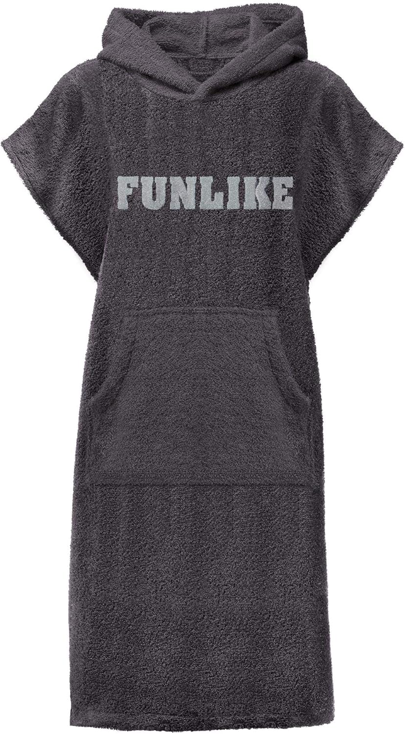 CelinaTex Funlike Poncho mittel 65 x 100 cm anthrazit Baumwolle Badeponcho Frottee Surfponcho Kapuze
