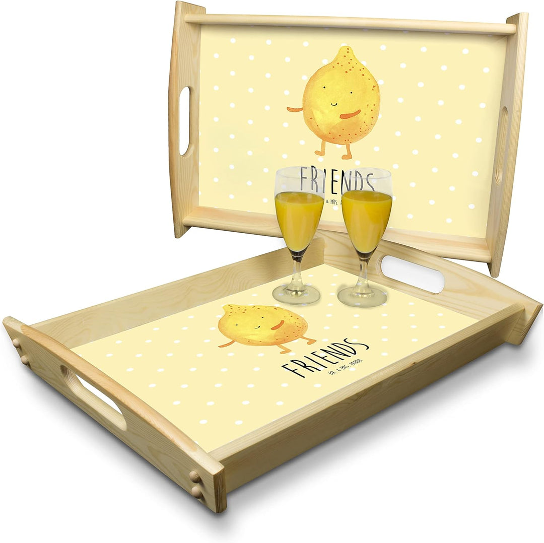 Mr. & Mrs. Panda Tablett Beste Freunde Zitrone - Geschenk, serviertablett aus Holz, kaffeetablett, F