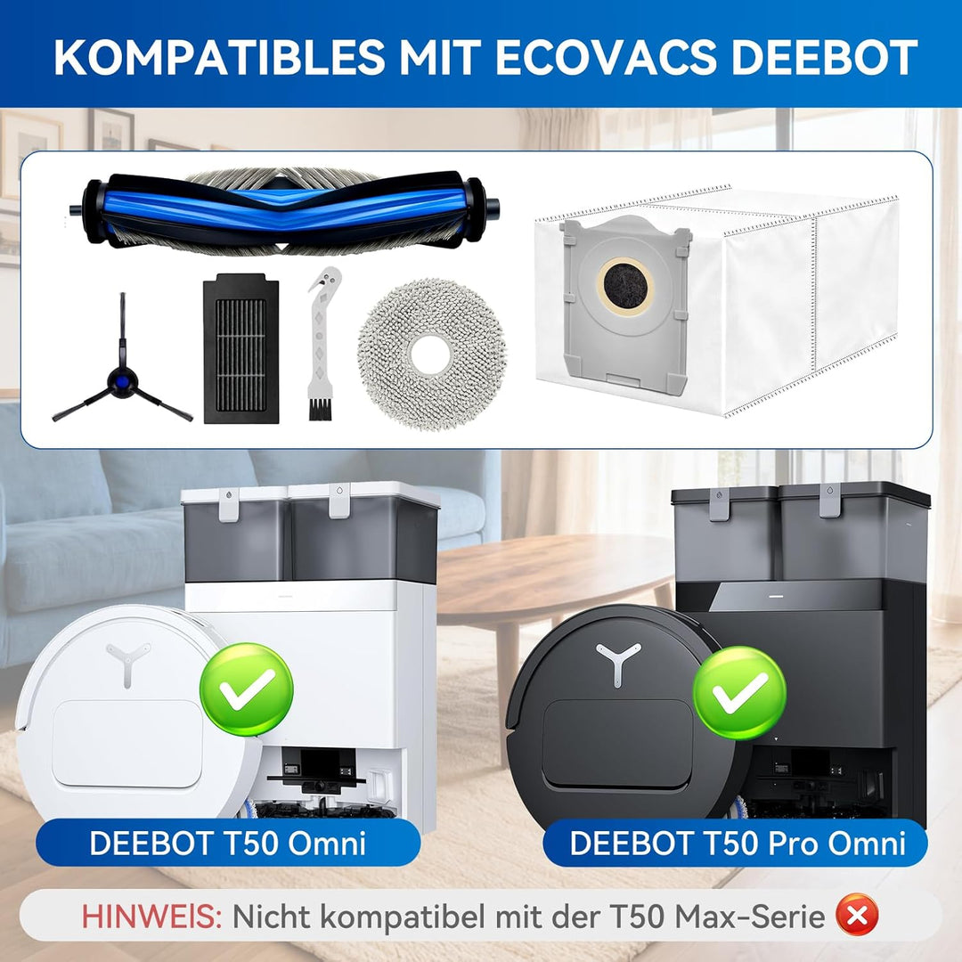 18 Stück Zubehör für ECOVACS DEEBOT T50 Pro Omni Gen2/T50 Pro Omni | T50 Omni/T50 Omni Gen2 Saugrobo