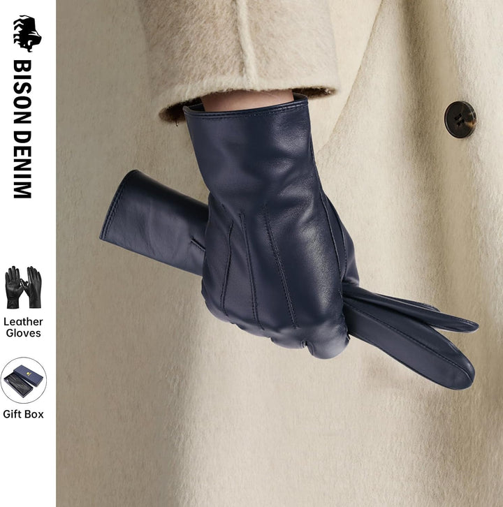 BISON DENIM Lederhandschuhe Damen Winter Touchscreen Kaschmir Gefüttert XXL Tiefblau, XXL Tiefblau