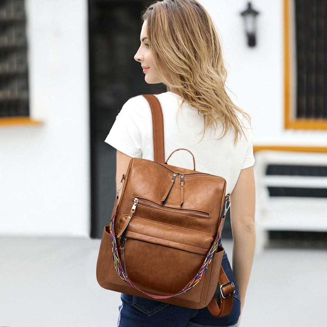 NICOLE&DORIS Leder Rucksack Jahrgang Geldbörse für Frauen Hochschule Tasche Schulbüchertasche Tagesr