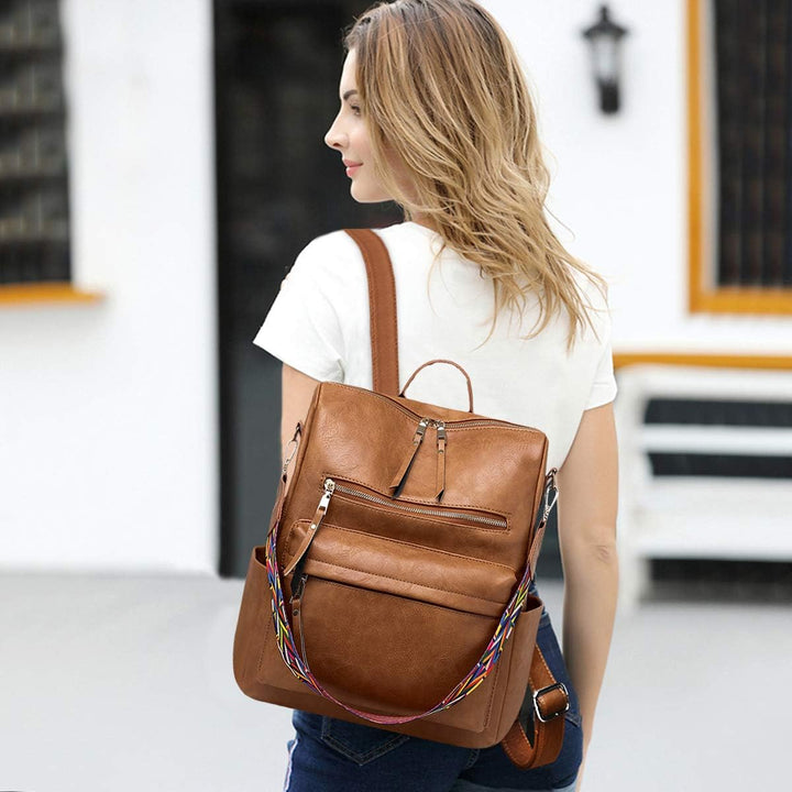 NICOLE&DORIS Leder Rucksack Jahrgang Geldbörse für Frauen Hochschule Tasche Schulbüchertasche Tagesr