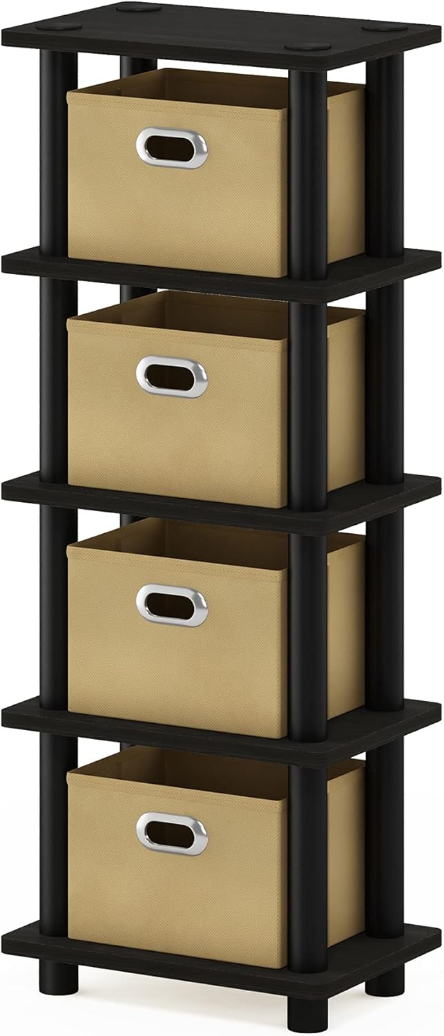 Furinno Regalsystem mit 4 Einschüben, holz, Espresso/Schwarz, 19.56 x 28.7 x 73.15 cm, Schwarz