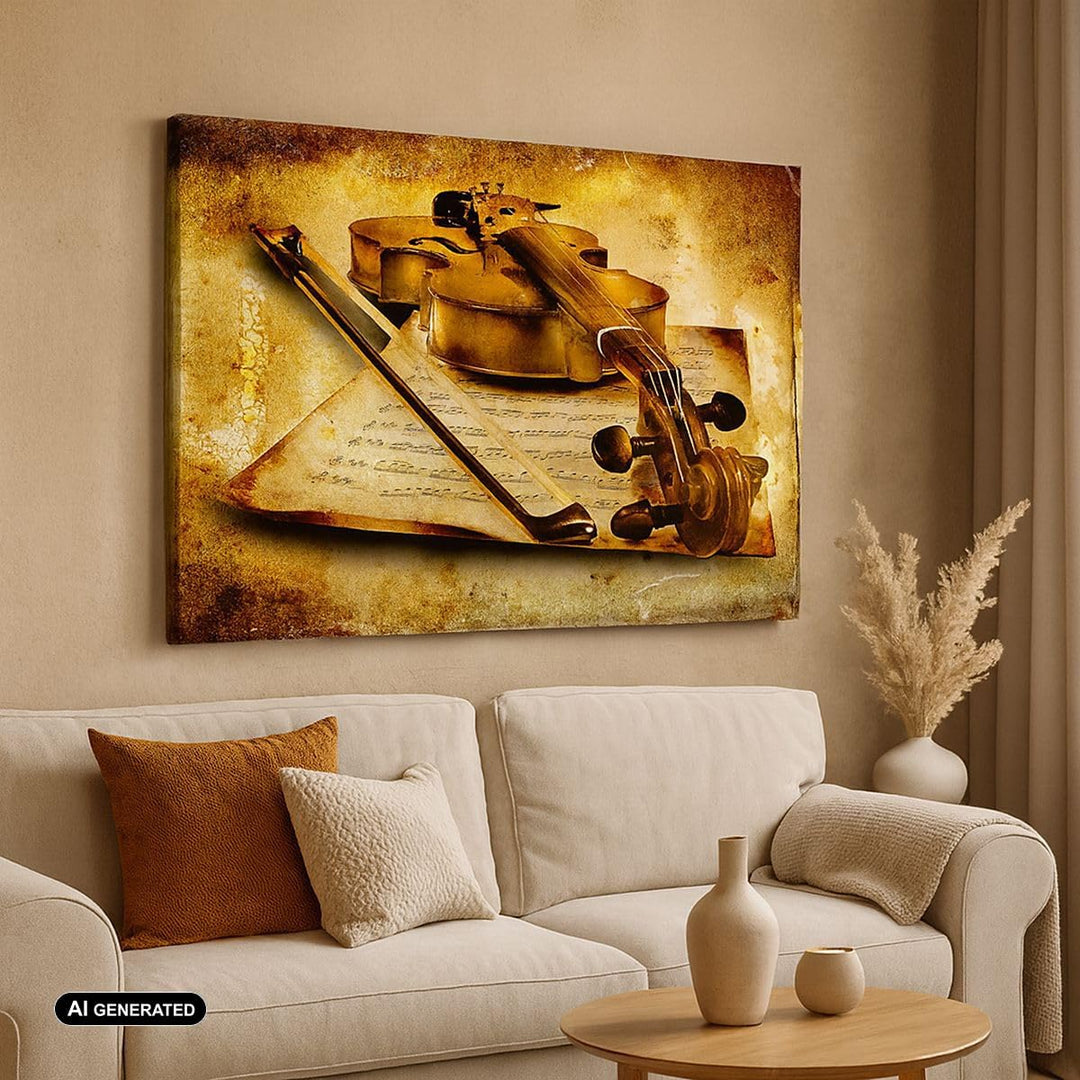 Bilder auf Leinwand Violine Instrument Notizen Leinwandbild 70x50cm Wandbilder Dekoration Wohnzimmer