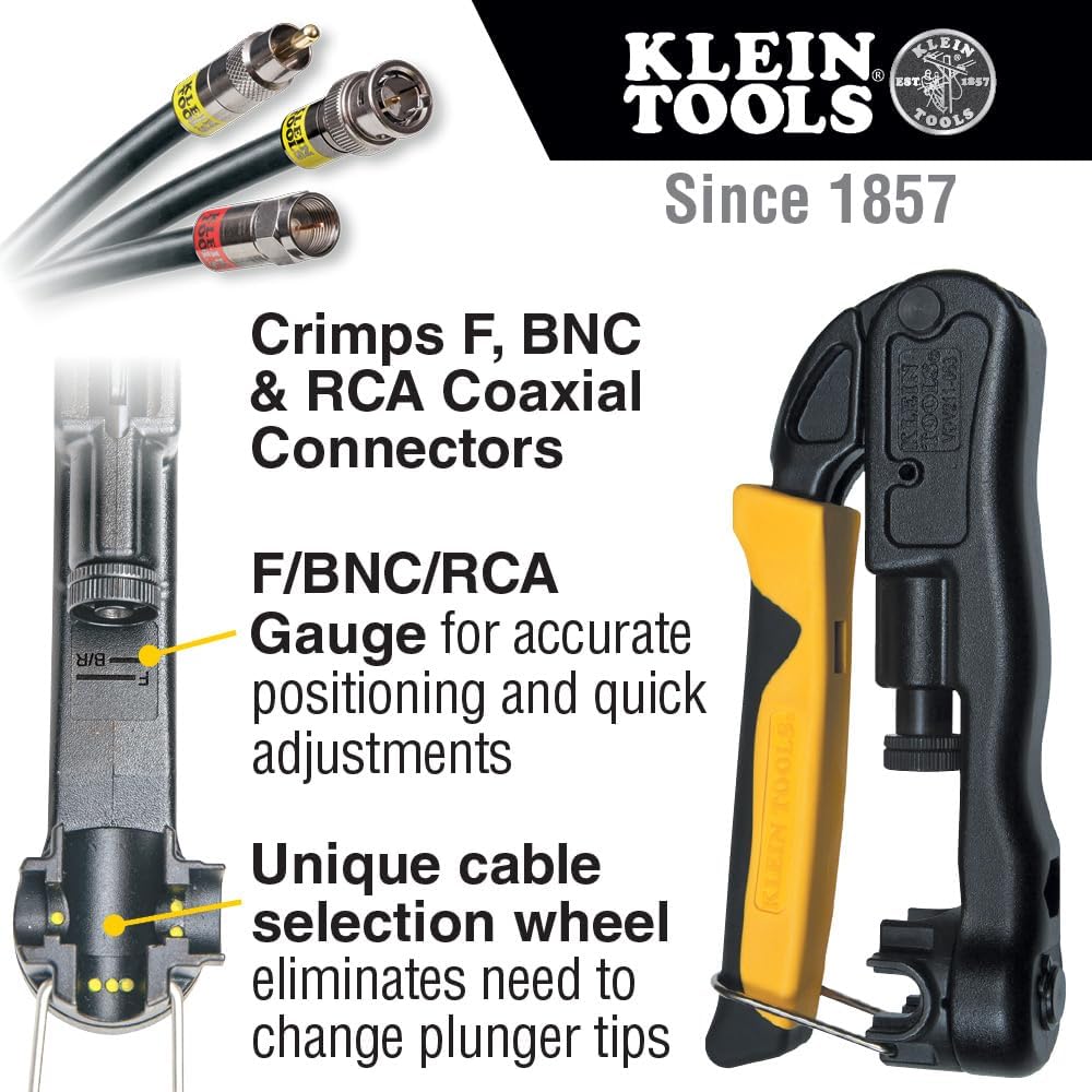 Klein Tools VDV211-063, einheitsgrösse, Multi Premium Verstellbare Kompressions-Crimpzange - BNC, F,