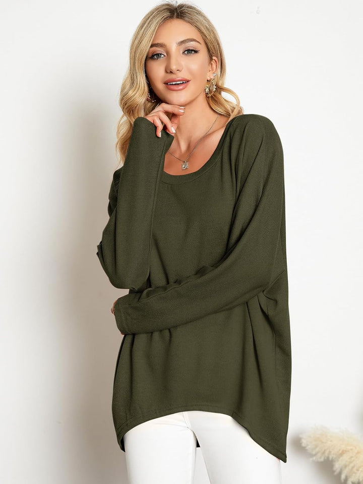 Damen Lose Asymmetrisch Jumper Sweatshirt Pullover Bluse Oberteile Oversize Tops, S Armee-gr&#xFC;n