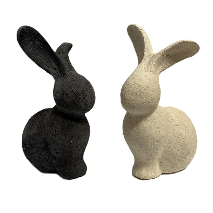 Hase Deko Ostern 2er Set Beton Optik Grau Beige 21 cm