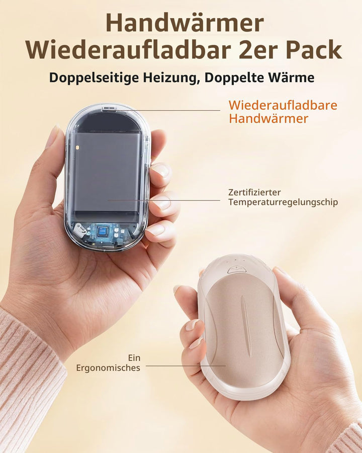 BOSONER Handwärmer Elektrisch Taschenwärmer Wiederaufladbar: 2er-Set 6000mAh Elektrischer Handwärmer