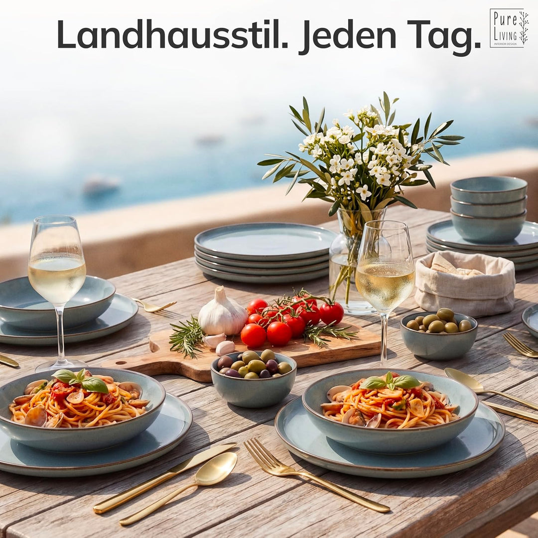 Steingut Suppenteller 6 Pers. Rustic Hochwertiges Landhausstil TEST SEHR GUT Tiefe Teller Set - Krat
