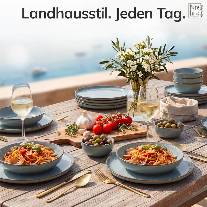 Steingut Suppenteller 6 Pers. Rustic Hochwertiges Landhausstil TEST SEHR GUT Tiefe Teller Set - Krat