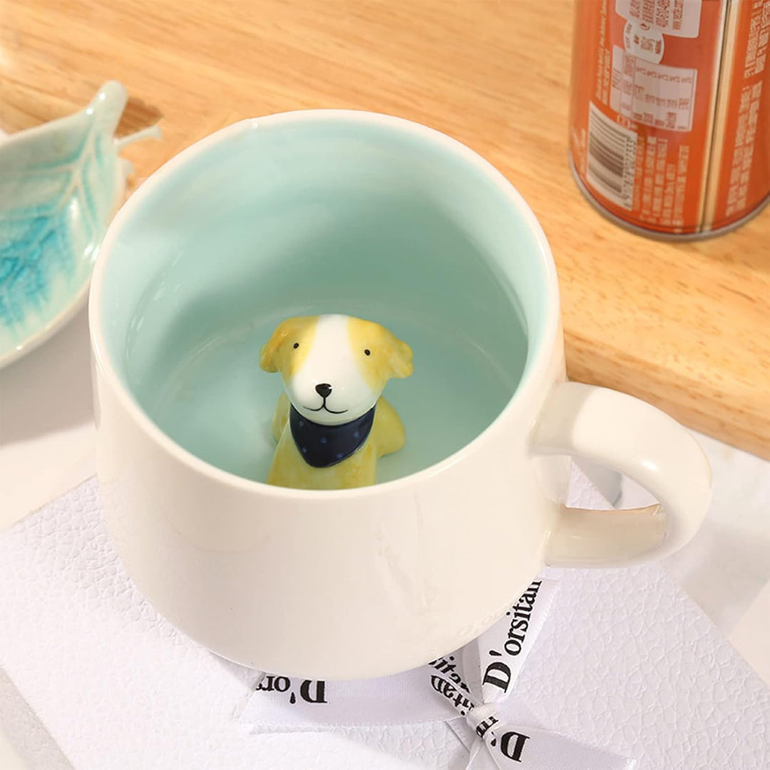 Hund Tasse Lustige Kaffeetasse Hund Tasse 3D Geschenk Keramik Teetasse mit Löffel Untersetzer Tee Ka
