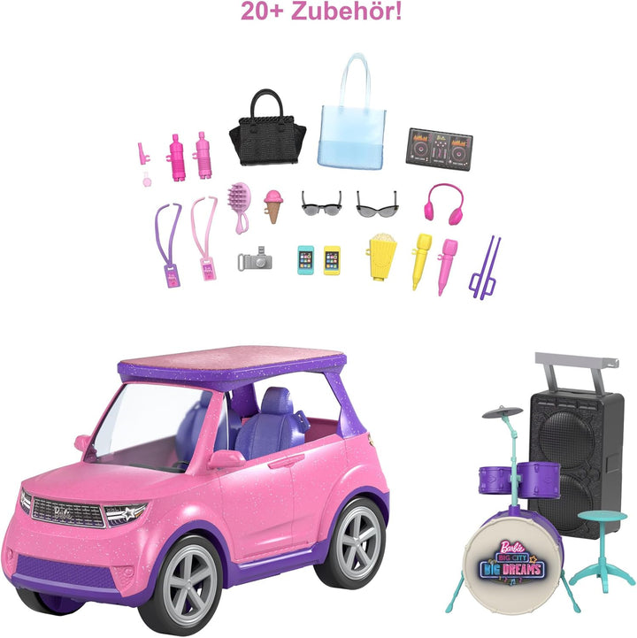 Barbie Big City Big Dreams, Auto Cabrio, 2:1 verwandelt Sich in Bühne, inkl Zubehör für Konzerte wie