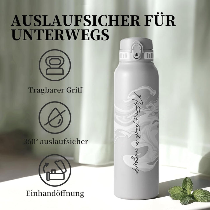 UZSPACE Edelstahl Trinkflasche 1l (970ml), Isolierte Thermosflasche mit 1-Klick-Öffnung, 100% Auslau