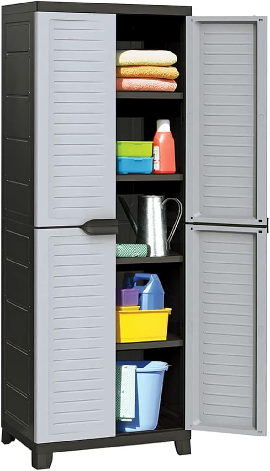 Tidyard Gartenschrank mit 2 Türen und 5 Fachböden Geräteschuppen Kunststoffschrank Spindschrank Schr