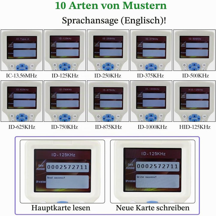 OBO HANDS Englisch RFID NFC Kopierer Leser Schriftsteller Duplizierer 10 Frequenz Programmierer mit