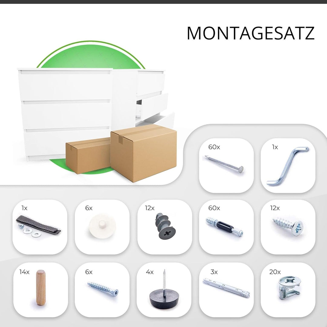 CDF Kommode Malwa M3 | Farbe: Weiss glänzend | Schrank für Dokumente, Kleinigkeiten | Ideal für Wohn