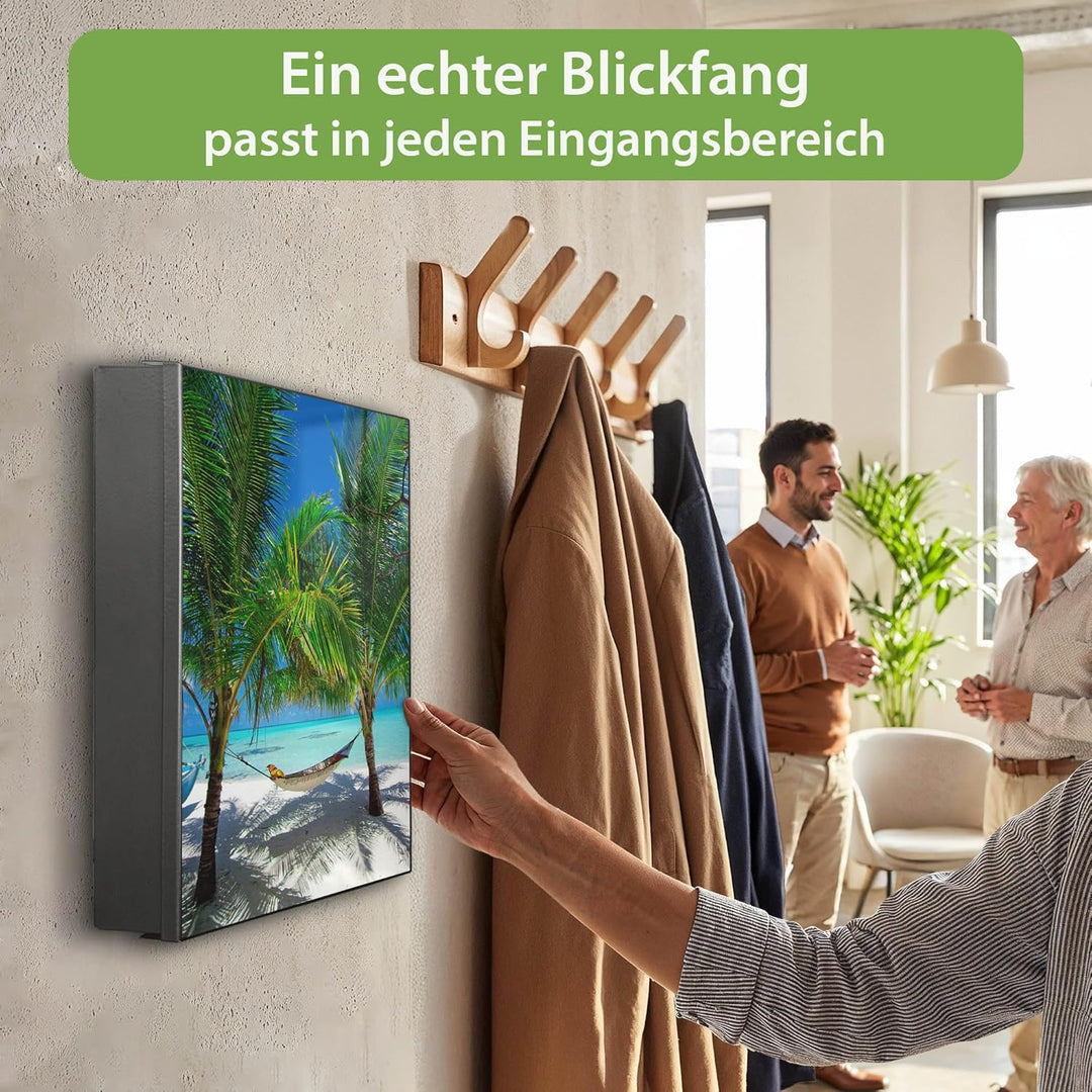 banjado Grosser Schlüsselkasten Glas - Schlüsselbox 30x30cm mit 50 Haken - Schlüsselkasten modern fü