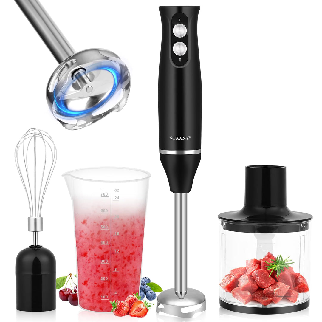 4-In-1 Elektrische Stabmixer, 500 W Pürierstab mit 2 Geschwindigkeiten, Stabmixer Edelstahl Schneebe