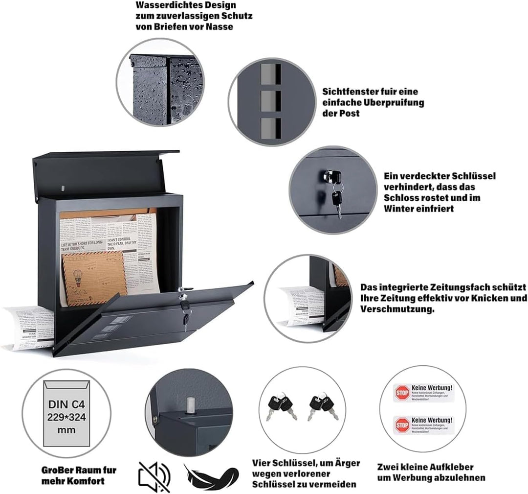 Zedelmaier XXL Personalisiert Briefkasten Wandbriefkasten Postkasten C4 Briefkästen mit Zeitungsfach