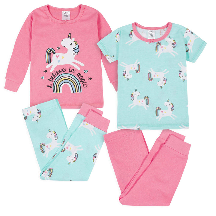 Gerber Baby - Mädchen 4-Piece Pajama Set Pyjama-Set 4 Jahre Unicorn Magic Pink, 4 Jahre Unicorn Magi